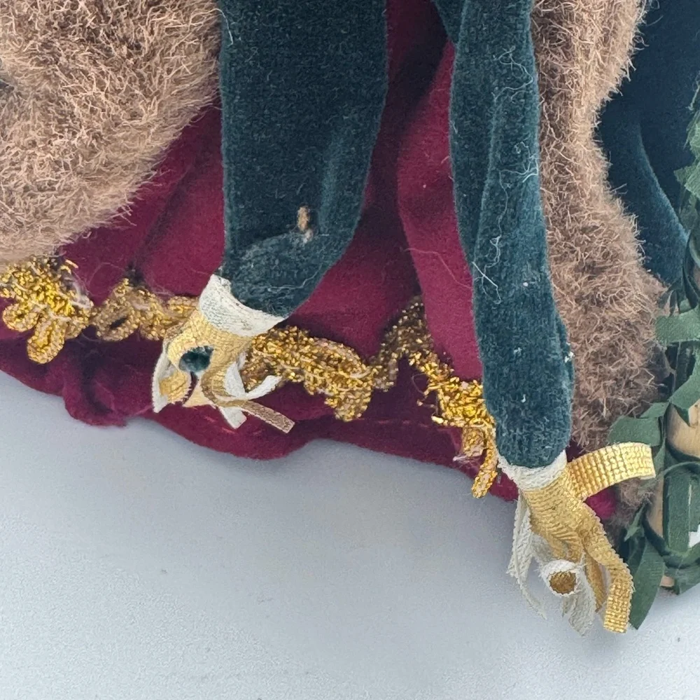 Vintage Victorian Santa Tree Topper Figure Red‎ Green Fur Trim Ceramic Face
